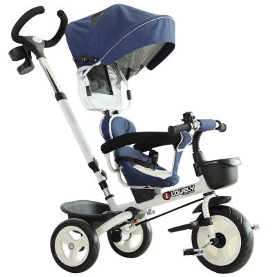 HOMCOM 4-in-1 Baby Tricycle Stroller Kids Folding Trike Detachable Canopy Pushing Handle Learning Bike Ride On Blue