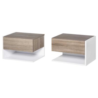 HOMCOM Floating Nightstand Set of 2 Wall Mounted Bedside Table with Storage Drawer Open Shelf for Bedroom