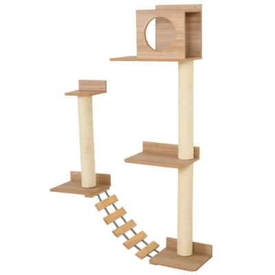 PawHut Multi-level Cat Tree Activity Center with Sisal-Covered Scratching Posts Condo for Cats and Pets, Pine Wood, Yellow
