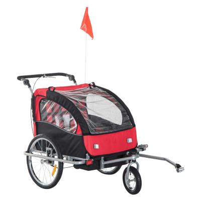 HOMCOM Bike Trailer 2-Seater Child Stroller for Bicycle Baby Jogger Multifunctional Carrier in Steel Frame (Black and Red)