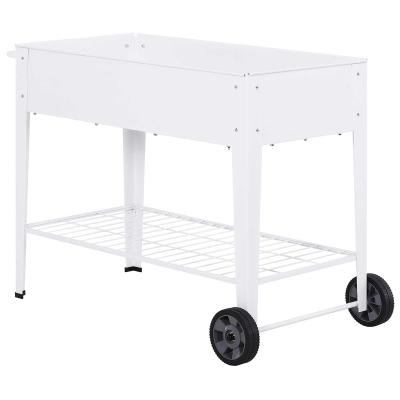 Outsunny Metal Raised Flower Bed Outdoor Planter Trolley Elevated Garden Plant Box w/ Storage Shelf Wheels
