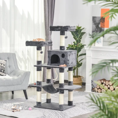 PawHut 4-Level Plush Cat Tree Activity Center w/ Sisal Scratching Posts Perch Condo Hammock