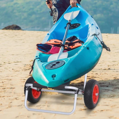 HOMCOM Foldable Kayak Trolley Aluminum Frame Canoe Carrier Dolly Transport Cart w/ Strap Heavy Duty