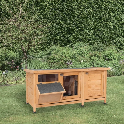 PawHut Wooden Outdoor Indoor Bunny Rabbit Hutch Bunny Cage with Feeding Trough
