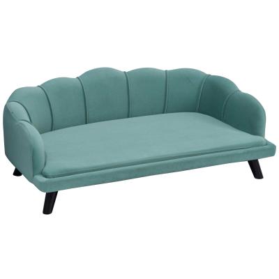PawHut Pet Sofa for Medium And Large Sized Dog With Extra Cushion Solid Wood Legs Green