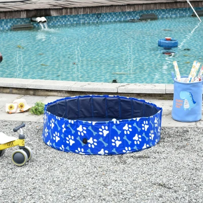 PawHut Foldable Dog Paddling Pool Pet Cat Swimming Pool Indoor/Outdoor Collapsible Bathing Tub Shower Tub for Puppy, Φ120 × 30H cm, L Sized