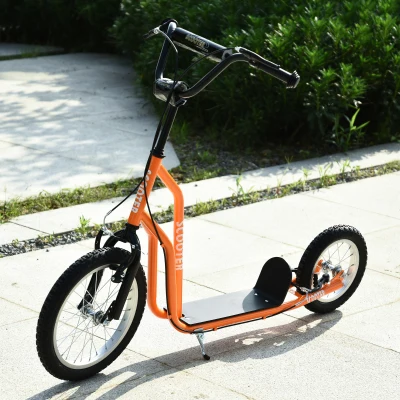 HOMCOM Youth Scooter Front and Rear Caliper Dual Brakes 16-Inch Inflatable Front Wheel Ride On Toy For Age 5+ Orange