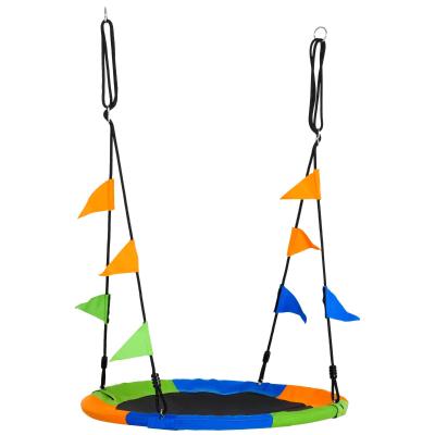 Outsunny 100cm Nest Tree Swing Adjustable Rope Backyard Playground Outdoor Play Toy for Kids Over 3 Years Old Blue Green and Orange
