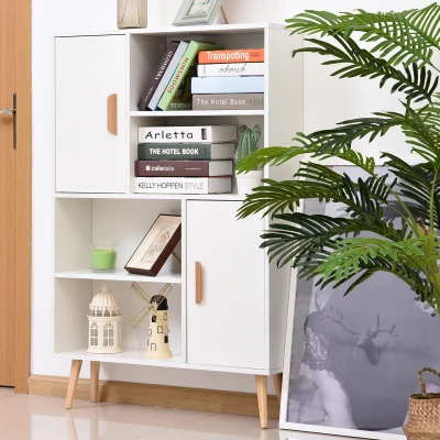 HOMCOM Sideboard Bookshelf Free Standing Bookcase Shelves Unit Display Storage Cabinet Wooden Leg w/ Two Doors White