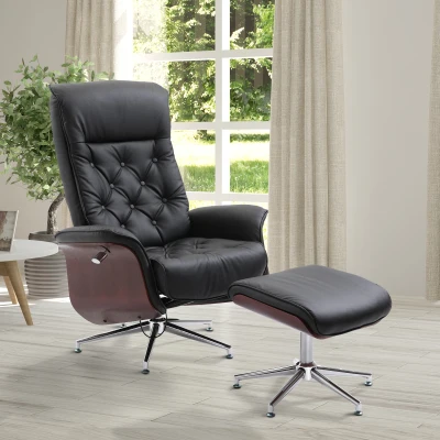 HOMCOM Executive Office Chair Recliner PU Leather w/ Footrest Black