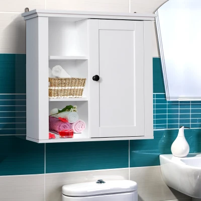 HOMCOM Wall Mounted Bathroom Cabinet Home Organiser Closet Kitchen Pantry Storage Shelves White