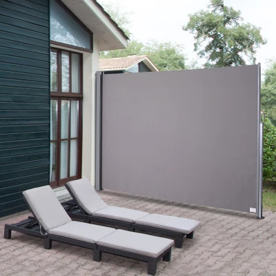 Outsunny Retractable Folding Side Awning Screen Fence Patio Garden Outdoor Privacy Divider with Steel Pole 300 L x 200 H cm Grey
