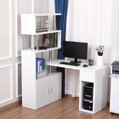 HOMCOM Rotating Corner Table Display Shelf Combo L-Shaped I-Shape Computer Desk Home Office, White