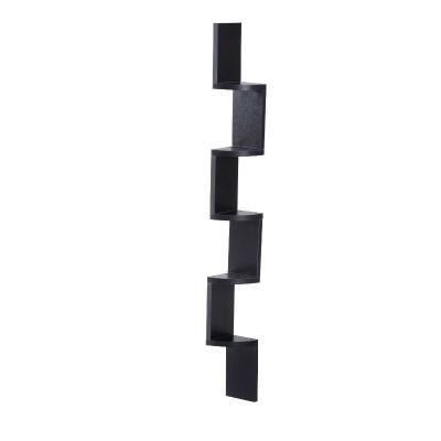 HOMCOM Wooden 5-tier Corner Shelf Wall Mount Zig Zag Floating Display Rack Bookcase Hanging CD/DVD Storage Home Furniture (Black)