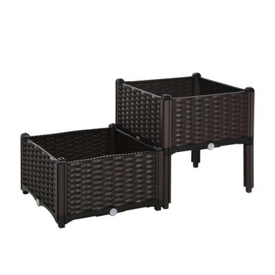 Outsunny Set of 2 Garden Raised Bed Elevated Patio Flower Plant Planter Box Vegetables Planting Container PP