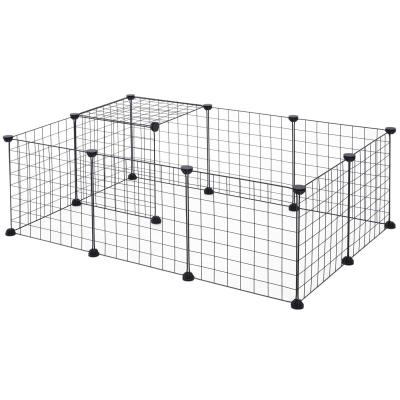 PawHut DIY Pet Playpen Metal Wire Fence 12 Panel Enclosure Indoor Outdoor Guinea Pig Rabbit Small Animals Cage Black