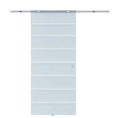 HOMCOM 102.5cm Modern Sliding Door Include Hardware Track System Kit, Frosted Stripe Glass Door, Round Handle