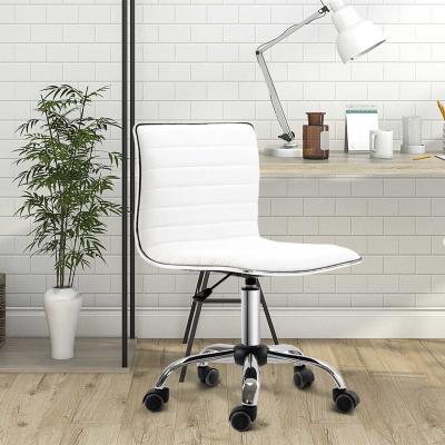 HOMCOM Adjustable Swivel Office Chair with Armless Mid-Back in PU Leather and Chrome Base - White