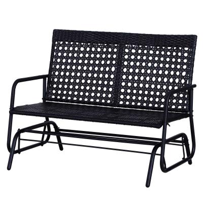 Outsunny 2 Seater Wicker Glider Bench Chair Rocking Chair Outdoor Patio Garden Armchair High Back