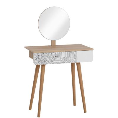 HOMCOM Dressing Table with Drawer and Mirror height adjustable Wooden Oak Color Bedroom Dressing Room Elegant and Durable