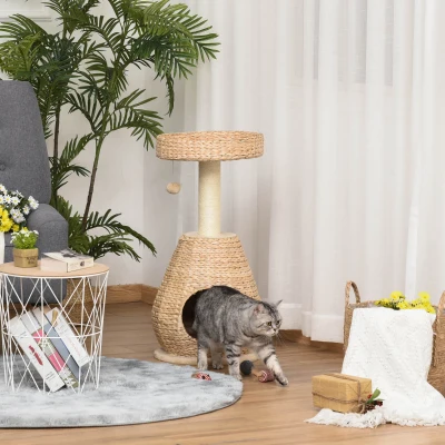 PawHut Cat tree Tower 82.5cm Climbing Activity Center Kitten with Sisal Scratching Post Condo Perch Hanging Balls Toy Cushion Cattail Fluff