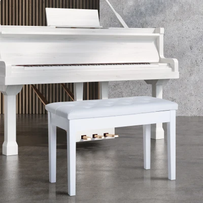 HOMCOM Faux Leather Piano Stool Makeup Dressing Stool Bench Dressing Table Seat with Storage 76x36x50cm,White