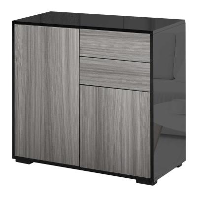 HOMCOM High Gloss Sideboard Push-Open Design with 2 Drawer for Living Room, Bedroom, Light Grey and Black
