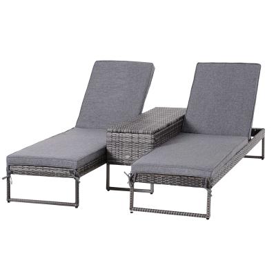 Outsunny 3 Piece Rattan Wicker Adjustable Chaise Lounge Chair with Cushions Set- Grey