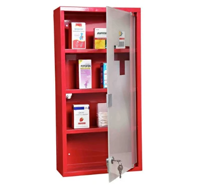 HOMCOM Red Steel wall mounted Medicine Cabinet with 3 shelves + Security Glass Door Lockable 60 cm(H)