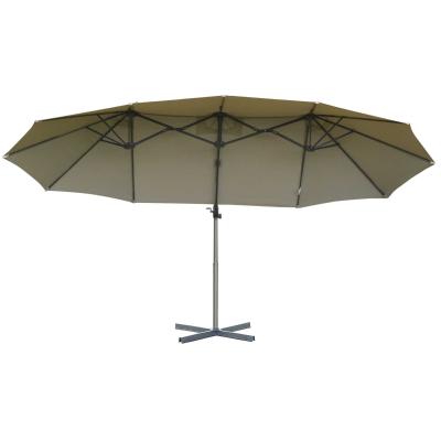 Outsunny Outdoor Patio Umbrella with Twin Canopy Sunshade Umbrella with Lift Crank Brown