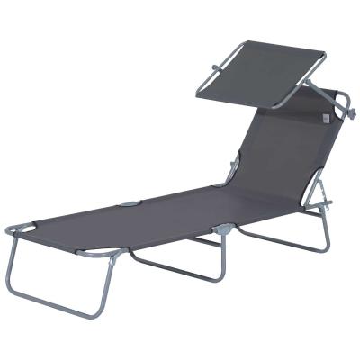 Outsunny Reclining Chair Folding Lounger Seat with Sun Shade Awning Beach Garden Outdoor Patio Recliner Adjustable (Grey)