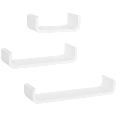 HOMCOM U Shape Shelf Set of 3 Floating Wall Mounted Modern White 3pc