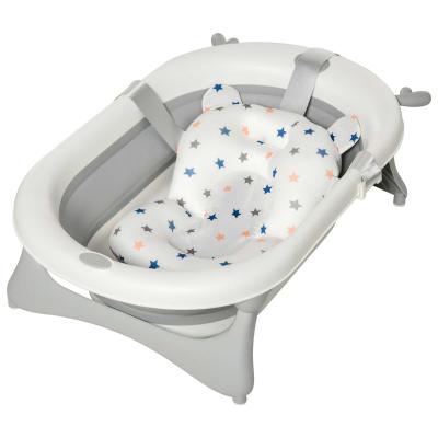 HOMCOM Collapsible Baby Bath Tub Foldable Ergonomic w/ Cushion Temperature Sensitive Water Plug Non-Slip Support Leg Portable for 0-3 Years, Offwhite