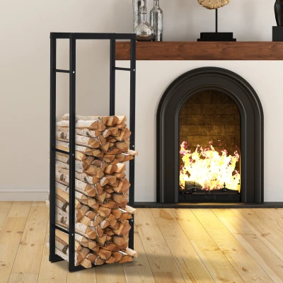 HOMCOM Metal Firewood Log Holder Rack Elevated w/ Balanced Base Side Rails Indoor Outdoor Traditional Fireplace Log Storage Cradle 150 x 40 x 25cm