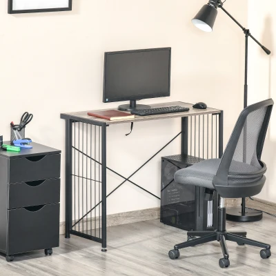HOMCOM Folding Computer Desk Writing Study Table Industrial Home Office Workstation, 90 x 45 x 74cm, Rustic Brown