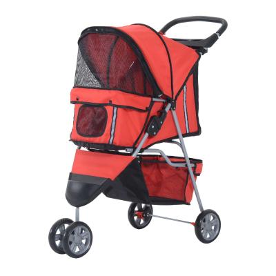 PawHut Pet Travel Stroller Cat Dog Pushchair Trolley Puppy Jogger Foldable Carrier Zipper Entry Three Wheels (Red)