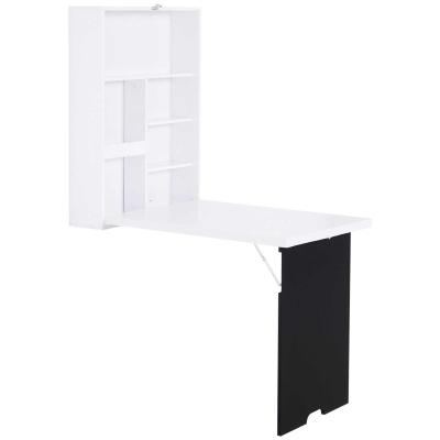 HOMCOM Folding Wall-Mounted Drop-Leaf Table With Chalkboard Shelf multifunction White