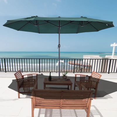 Outsunny 4.6m Garden Parasol Double-Sided Sun Umbrella Patio Market Shelter Canopy Shade Outdoor Green - NO BASE