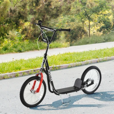 HOMCOM Teen Kids Stunt Scooter Children Kick Scooter Adjustable Handlebar 2 Brakes Ride On 16 Inch Rubber Tyres Black