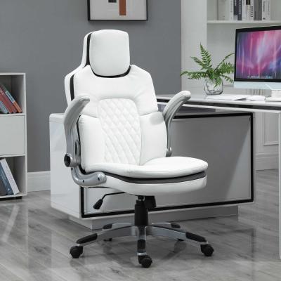 Vinsetto High Back Office Chair 360° Swivel Rocking Height Adjustable with Adjustable Armrest PU Leather White