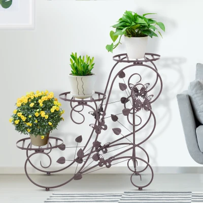 Outsunny 3-tier Metal Flower Pot Stand Display Rack Unit Indoor Outdoor Home Decor Bronze