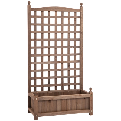 Outsunny Wooden Raised Garden Bed With Trellis Climbing Vines Indoor & Outdoor Display Rack 64 x 28 x 120 cm