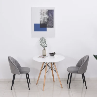 HOMCOM Nordic Armless Velvet Upholstered Dining Chair with Curved Backrest and Metal Legs Accent Leisure Chairs Set of 2, Grey