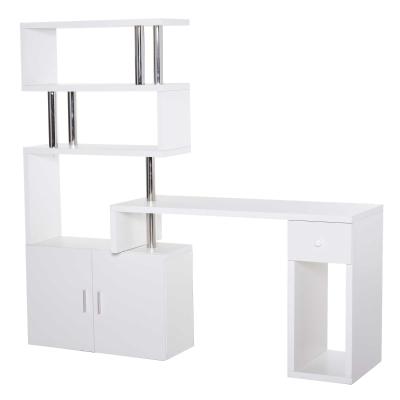 HOMCOM Rotating Corner Table Display Shelf Combo L-Shaped I-Shape Computer Desk Home Office, White