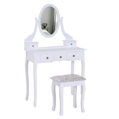 HOMCOM Dressing Table Vanity Set Vintage Desk Stool Mirror Makeup Furniture Shabby Chic Style Jewelry Cosmetic Storage 5 Drawers - White