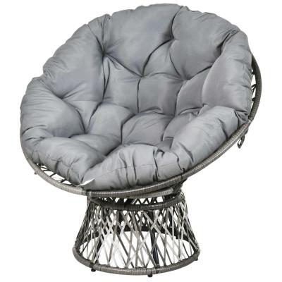 Outsunny 360° Swivel Rattan Papasan Moon Bowl Chair Round Lounge Garden Wicker Basket Seat with Padded Cushion Oversized for Outdoor Indoor
