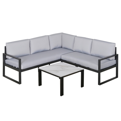 Ensemble salon de jardin d'angle 5 places design style yachting gris