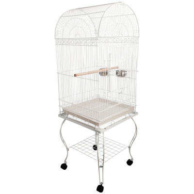 PawHut Grande Cage à Oiseaux Multi-équipée Blanc 54 x 54 x 153 cm