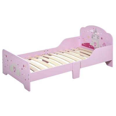 HOMCOM Lit d'enfant design princesse motif château - sommier à lattes inclus - MDF contre-plaqué rose