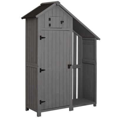 Armoire abri de jardin avec range-bûches toit bitumé bois pin traité gris